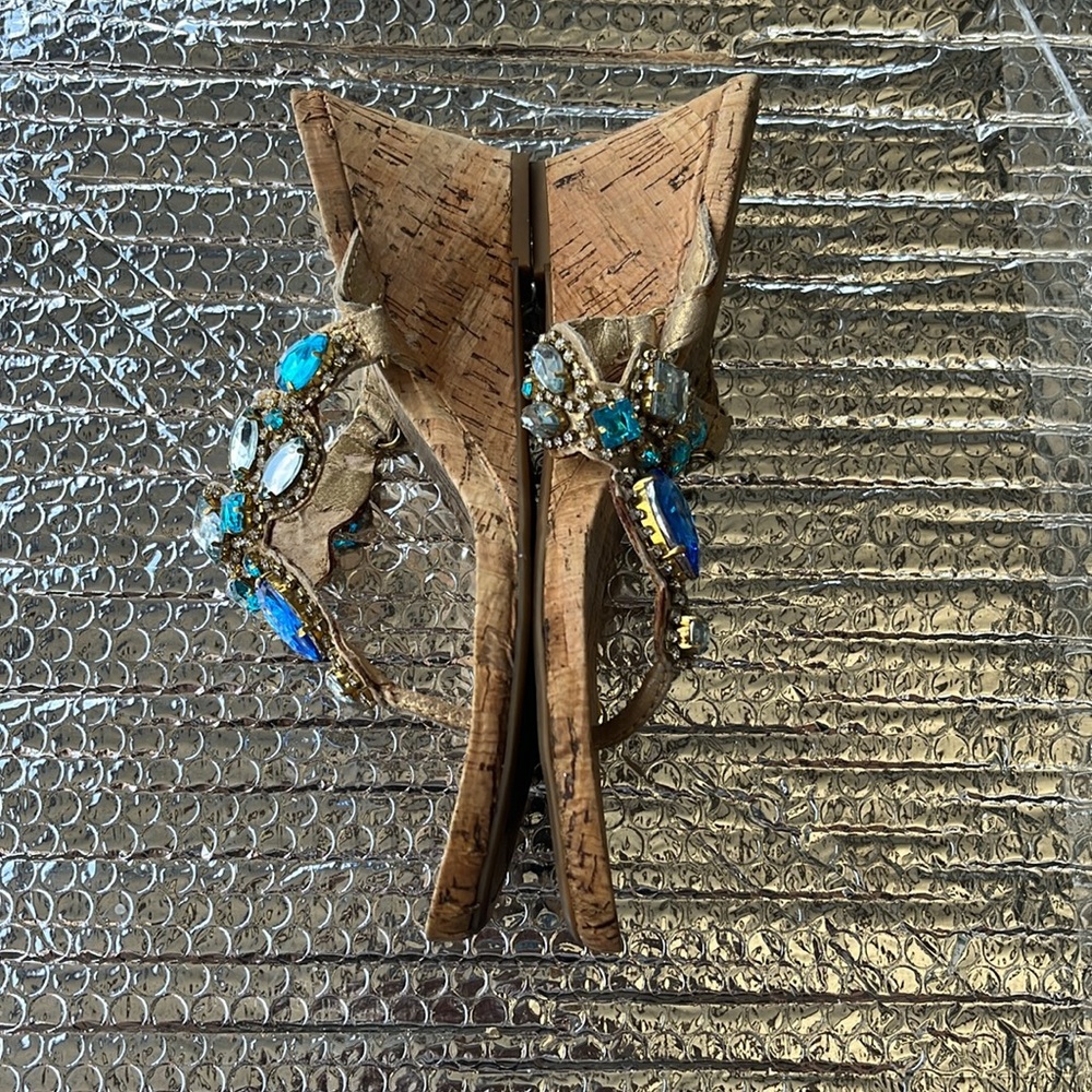 Cynthia Rowley Tan and Blue Sandals with Embellishments - Picture 5 of 14